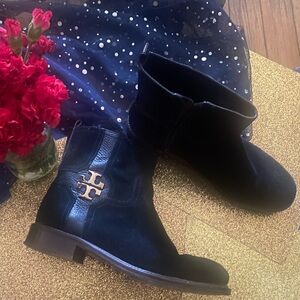 TORY BURCH From BRAZIL SUEDE WINTER BLACK GOLD LEATHER ANKLE Boots LUX